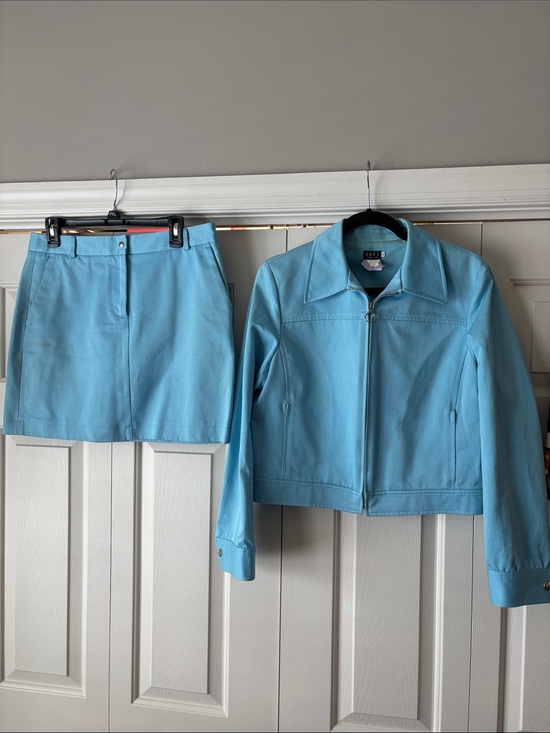 KORS Michael Kors Dresses & Skirts - KORS Michael Kors Baby Blue Vintage Mini Skirt and Bomber Jacket
